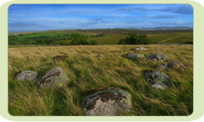 The White Hag Cairn Circle can be seen on the walk to Black Dub