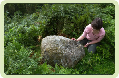 One of a series of shap granite boulders that line Appleby Golf Course is marked in relief with an eliptical ring.